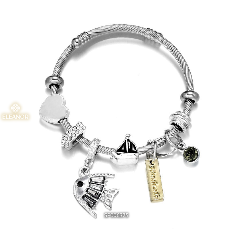 Vòng tay nữ titan Eleanor Accessories lắc tay dạng kiềng charm pandora đính đá phụ kiện trang sức 60