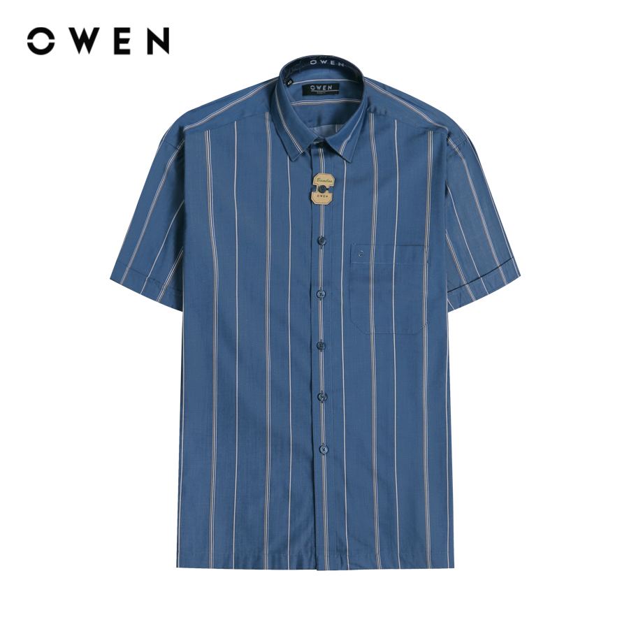 OWEN - Áo sơ mi ngắn tay Body Fit AB230247NT màu Xanh lá chất liệu Bamboo