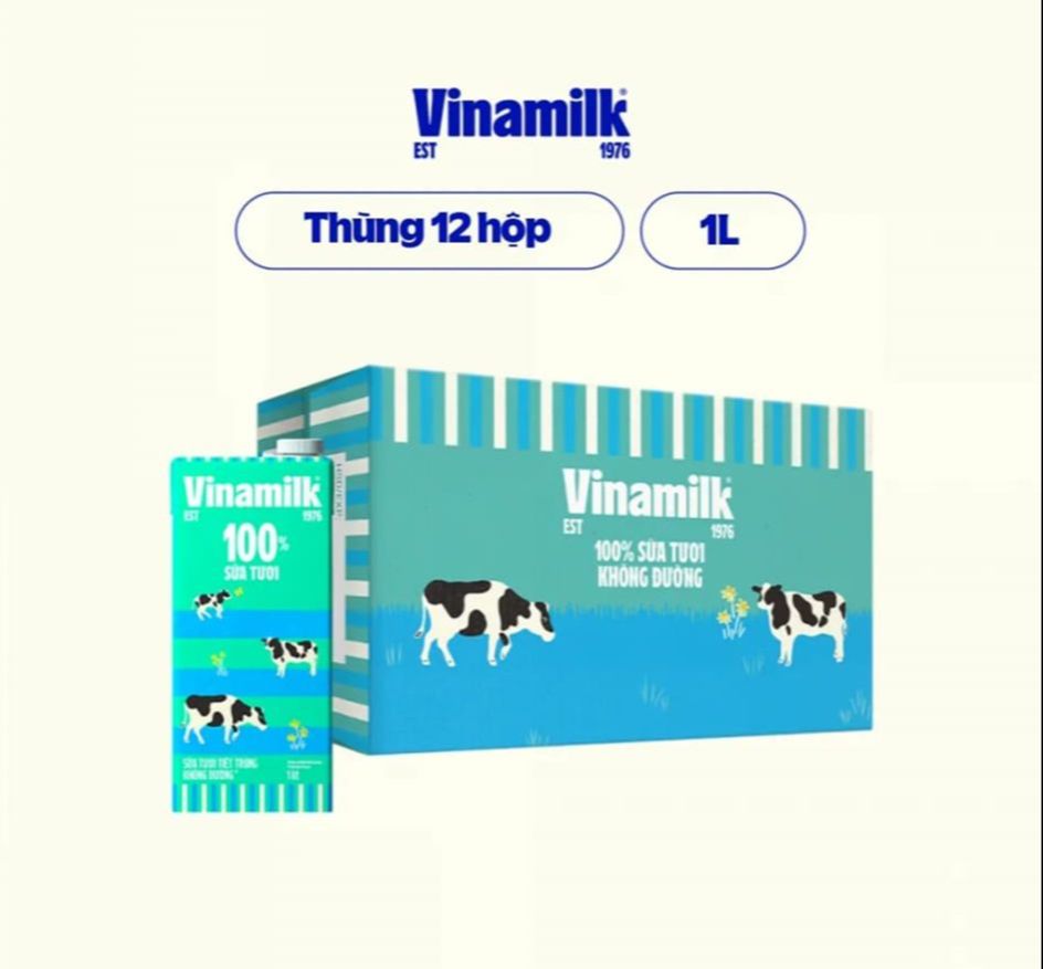 Sữa Tươi tiệt trùng không đường Vinamilk 100% hộp 1L