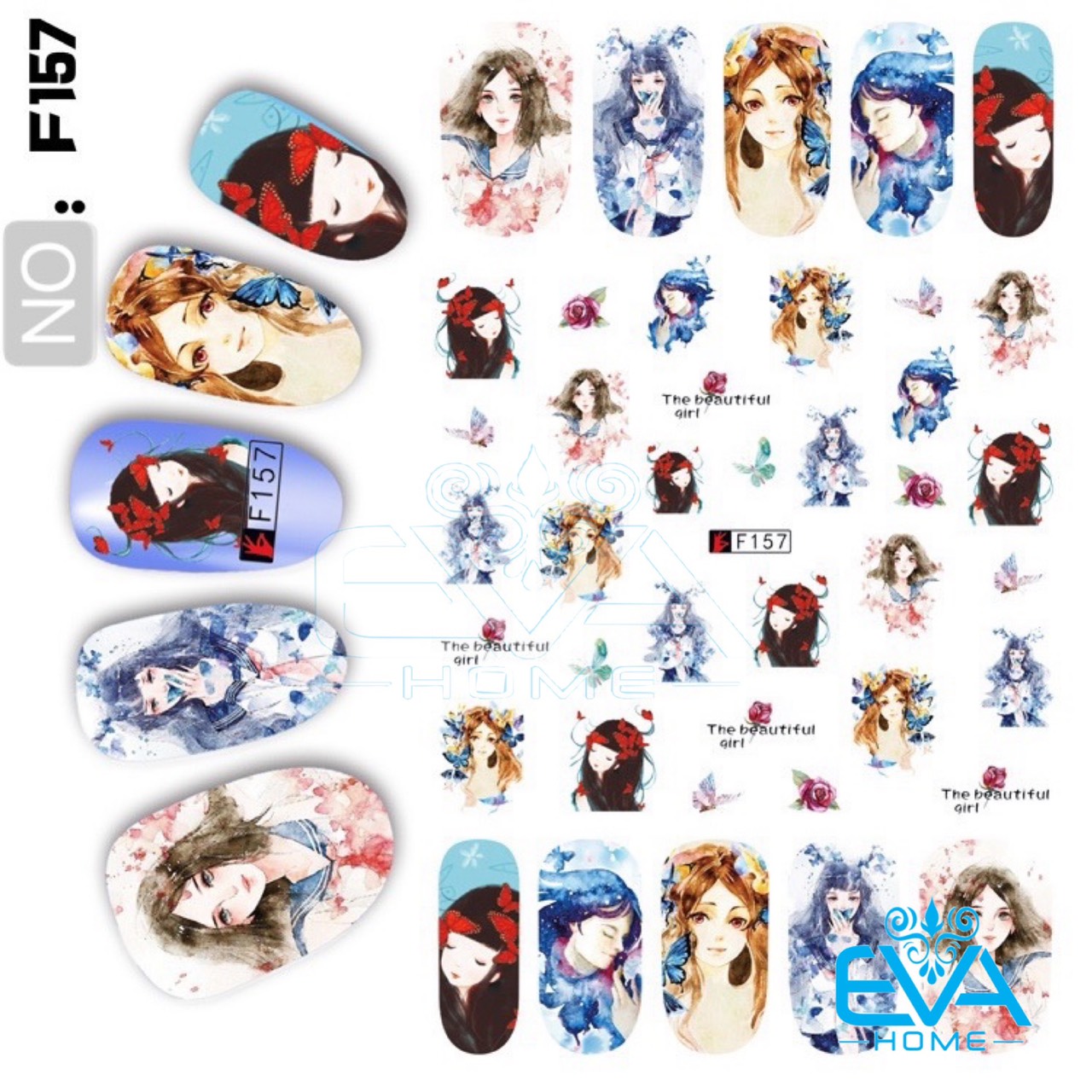 [HCM]Decal Dán Móng Tay 3D Nail Sticker Hoạ Tiết Nhân Vật Truyện Tranh Phong Cách Châu Âu Anime Girls F157
