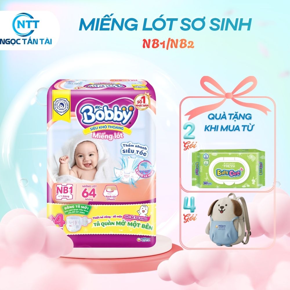 Miếng lót sơ sinh Bobby siêu khô thoáng NB1/NB2