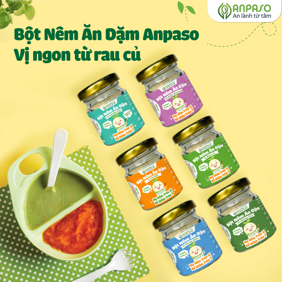 Hạt Nêm Cho Bé Ăn Dặm Anpaso Bột nêm Vị Rau Củ Nấm hương măng tây rong biển Tự Nhiên Gia vị ăn dặm cho bé
