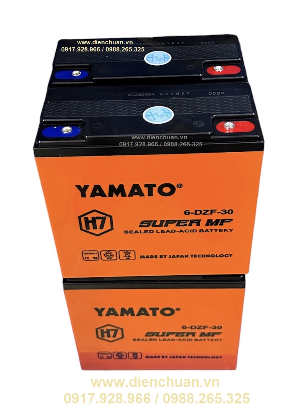 Bộ 4 bình ắc quy xe máy điện 48V 30Ah YAMATO H7 6-DZF-30 ( màu vàng cam 4 bình/28.4kg)