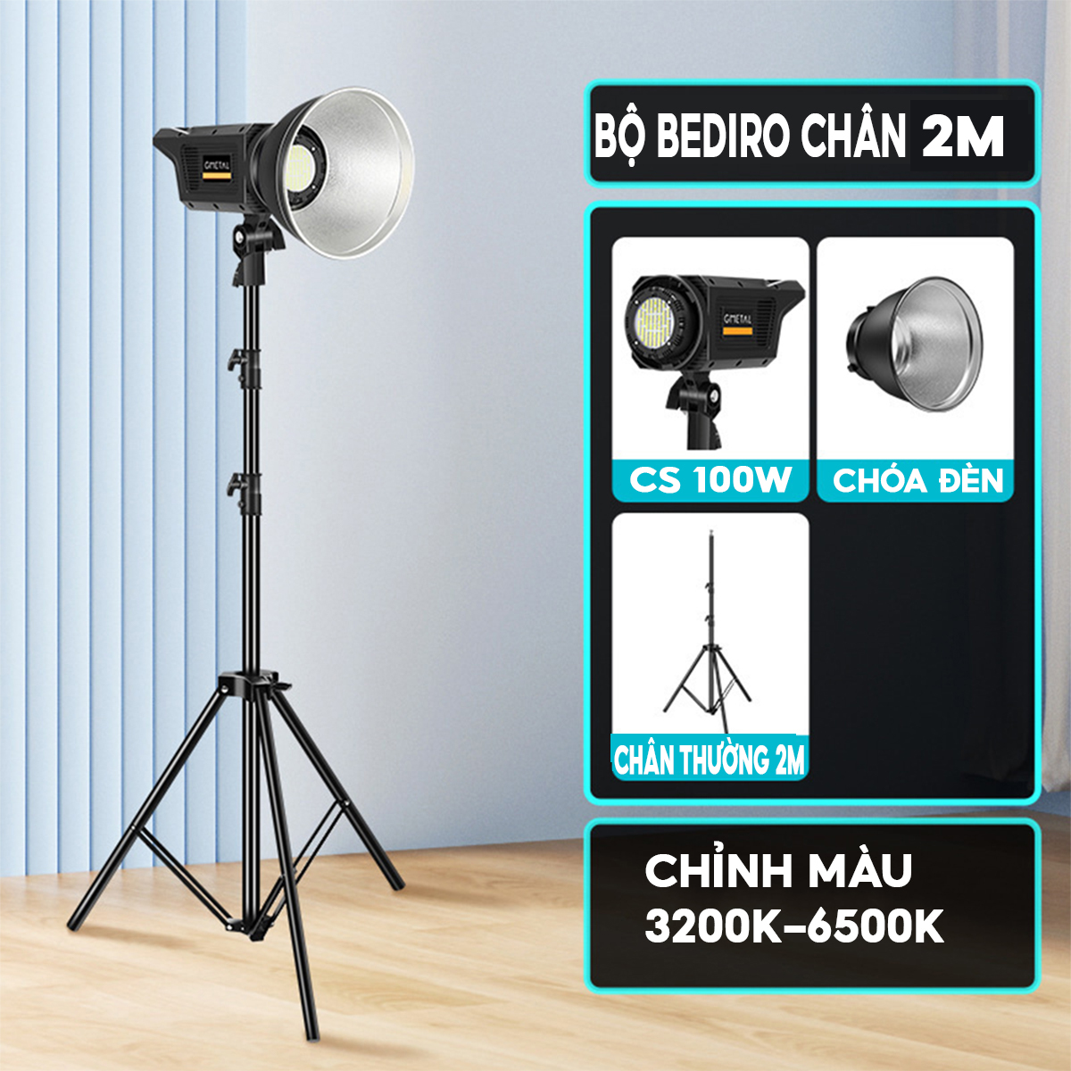 Đèn Led Liên Tục Bediro / Puluz Kèm Chụp Đèn Tập Trung Ánh Sáng Chân Cao 2M Cho Studio