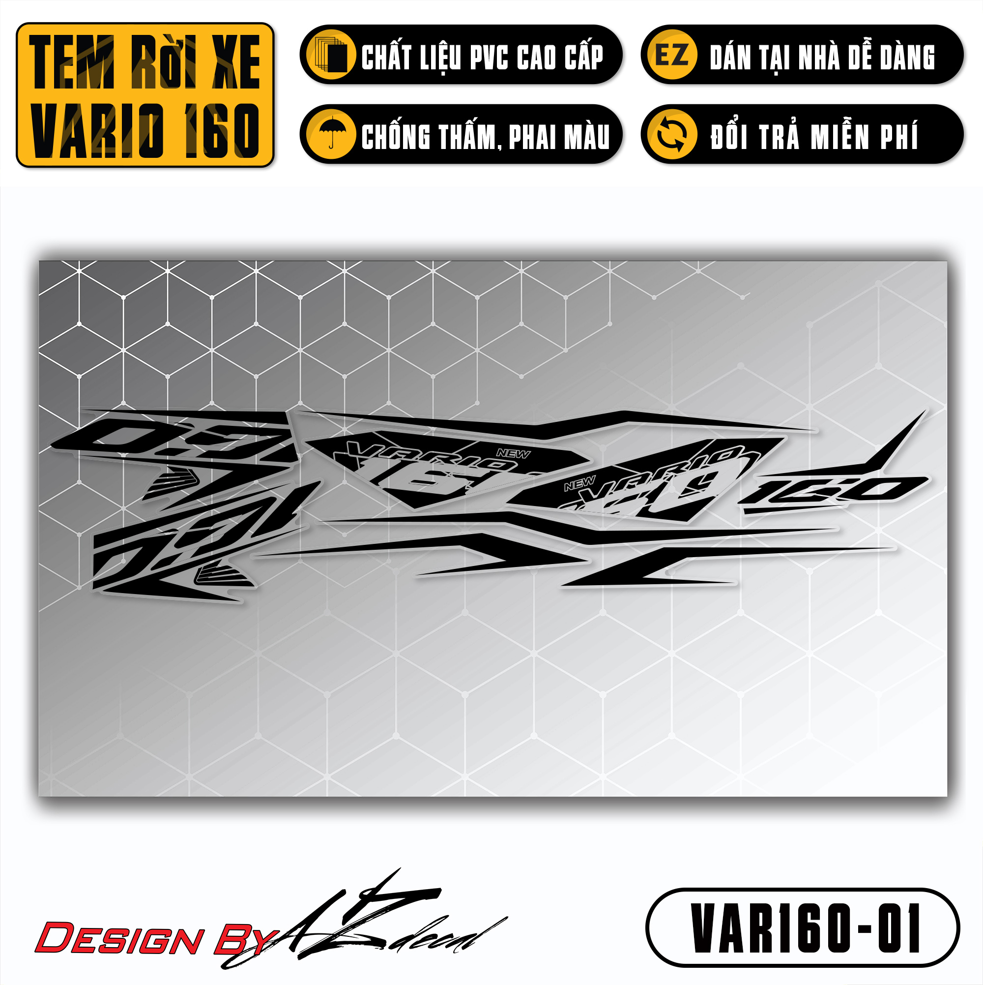 Tem Xe Vario 160 2023 Mẫu số 160 Cực Chất | VAR160-01 | Team Decal Dán Xe Máy Chống Nước Bền Màu Cho