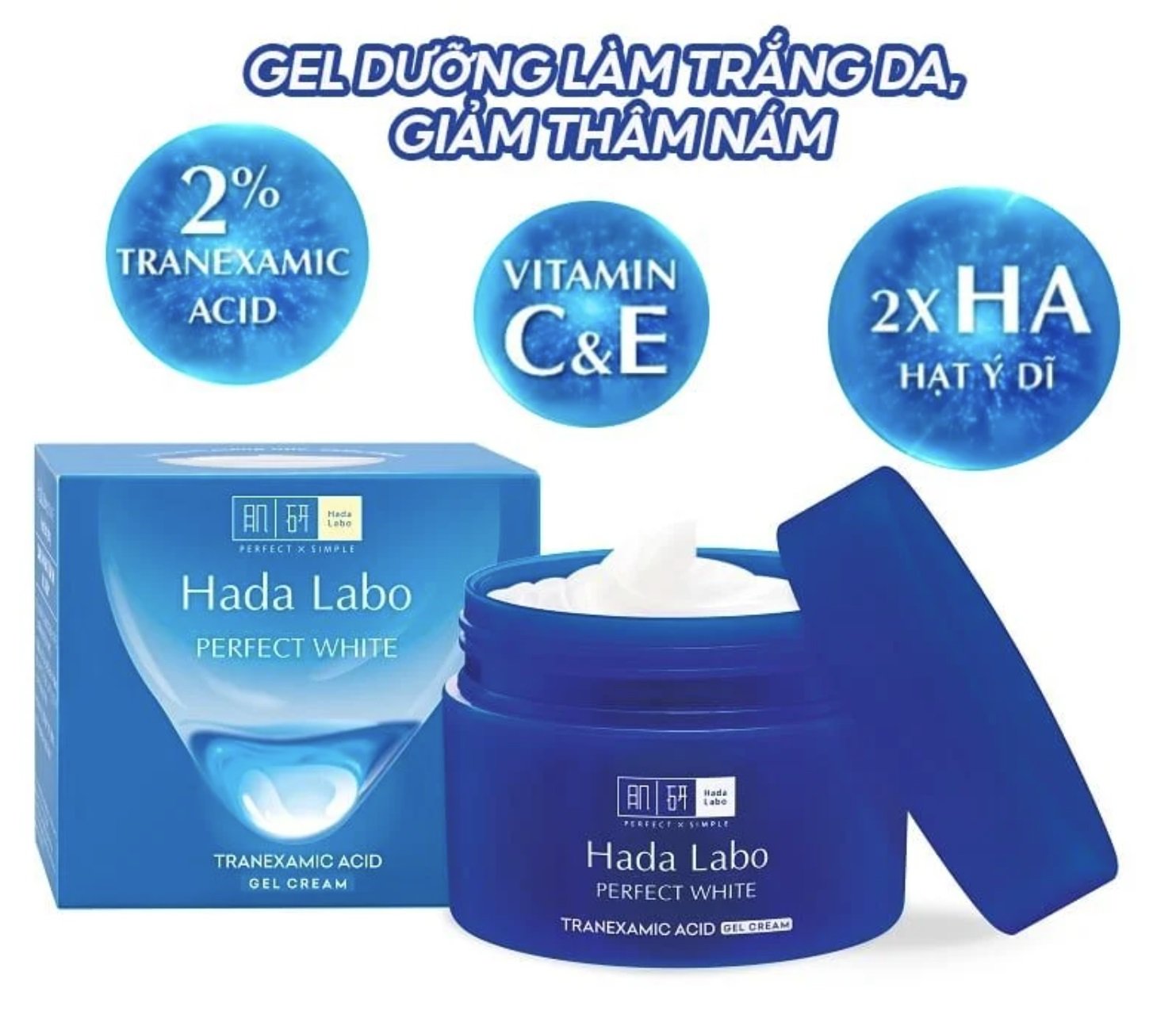 (Xanh Dương)Gel dưỡng trắng - Hada Labo Perfect White Tranexamic Acid Gel Cream 50gr