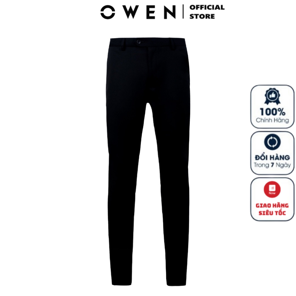 Quần âu nam quần tây công sở cao cấp OWEN QST231501 dáng slim fit ống ôm màu đen trơn vải polyester 