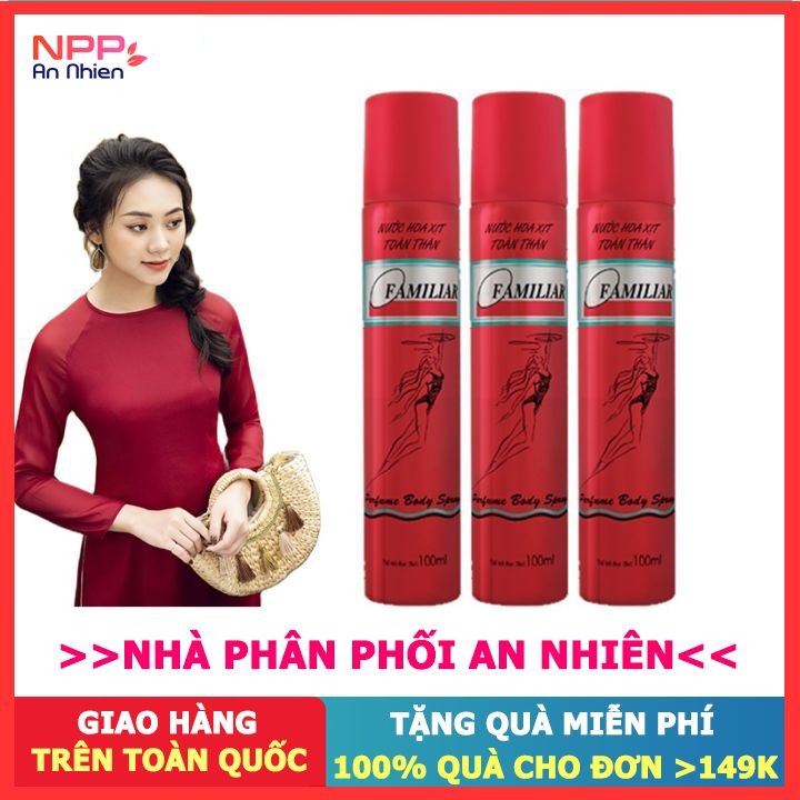 Combo 3 Chai Xịt Nước Hoa Toàn Thân Familiar Fefume Body Spray (Đỏ) 100Ml - Npp An Nhiên