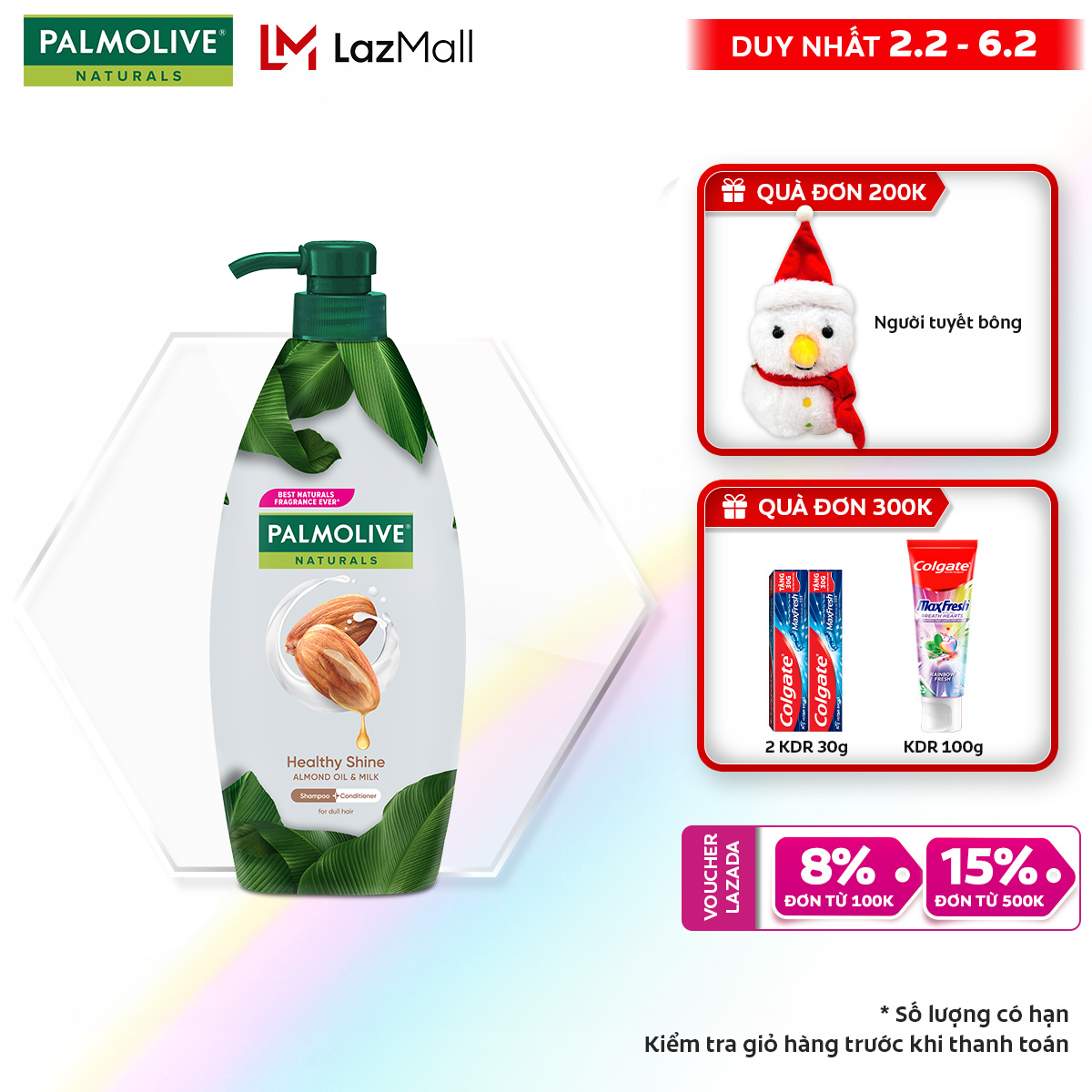 [Chỉ 2-6.2_Áp Voucher giảm thêm 15%]Dầu gội Palmolive kèm xả 2-trong-1 chiết xuất thiên nhiên 600ml