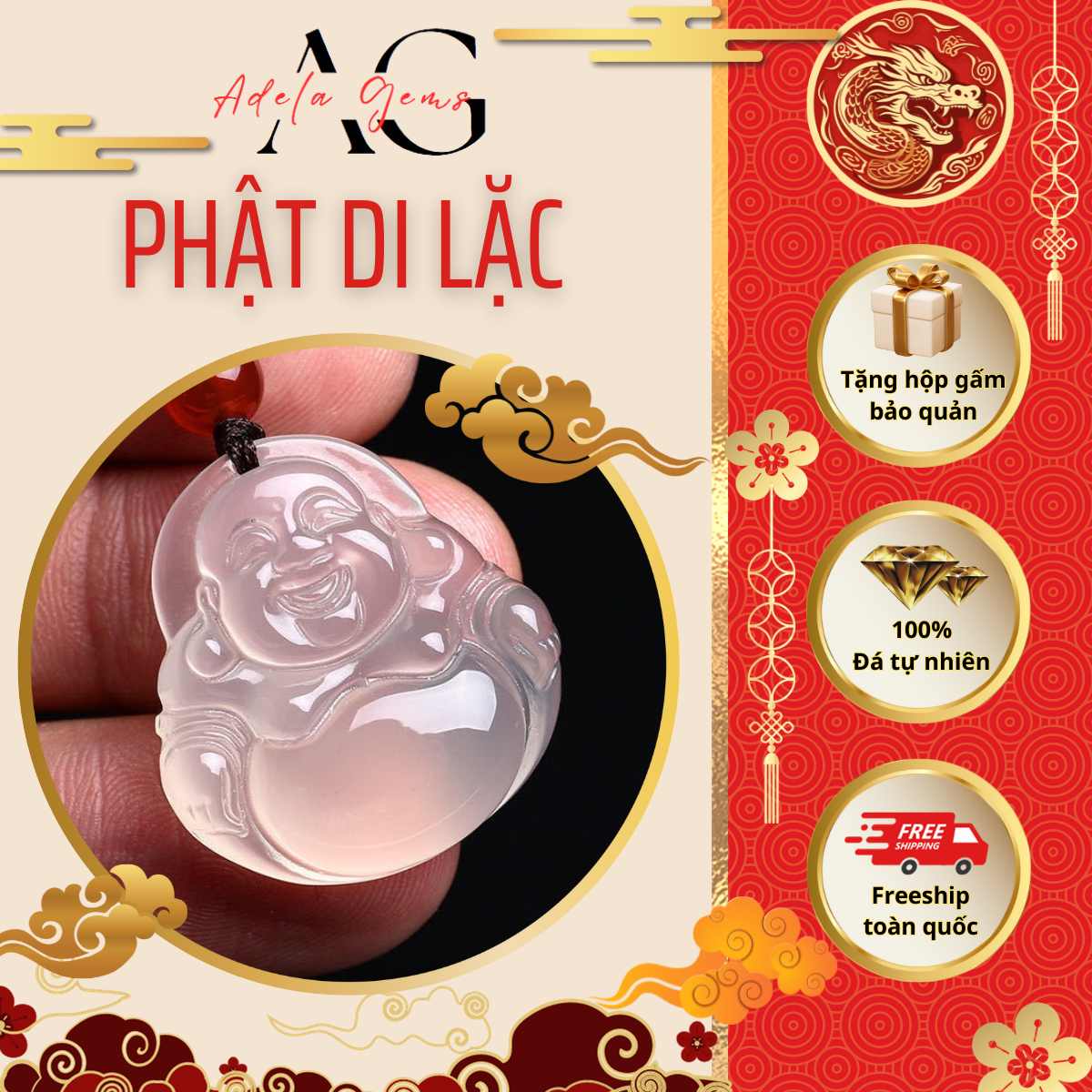 Dây Chuyền  Vòng Cổ Phật Di Lặc XANH Mặt Đá Mã Não Mệnh MỘC Thu Hút Tài Lộc May Mắn Tặng Hộp Gấm Bảo