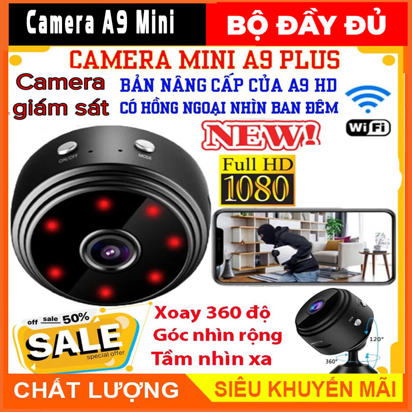 (New 2024) Camera Siêu Nhỏ  Camera Mini  Camera Mini Wifi A9 Full HD 1080PH Hỗ Trợ Đàm Thoại 2 Chiều Ghi Hình Siêu Nét - Camera siêu nhỏ quan sát ban đêm HD Không dây WiFi Nút báo động truy cập từ xa