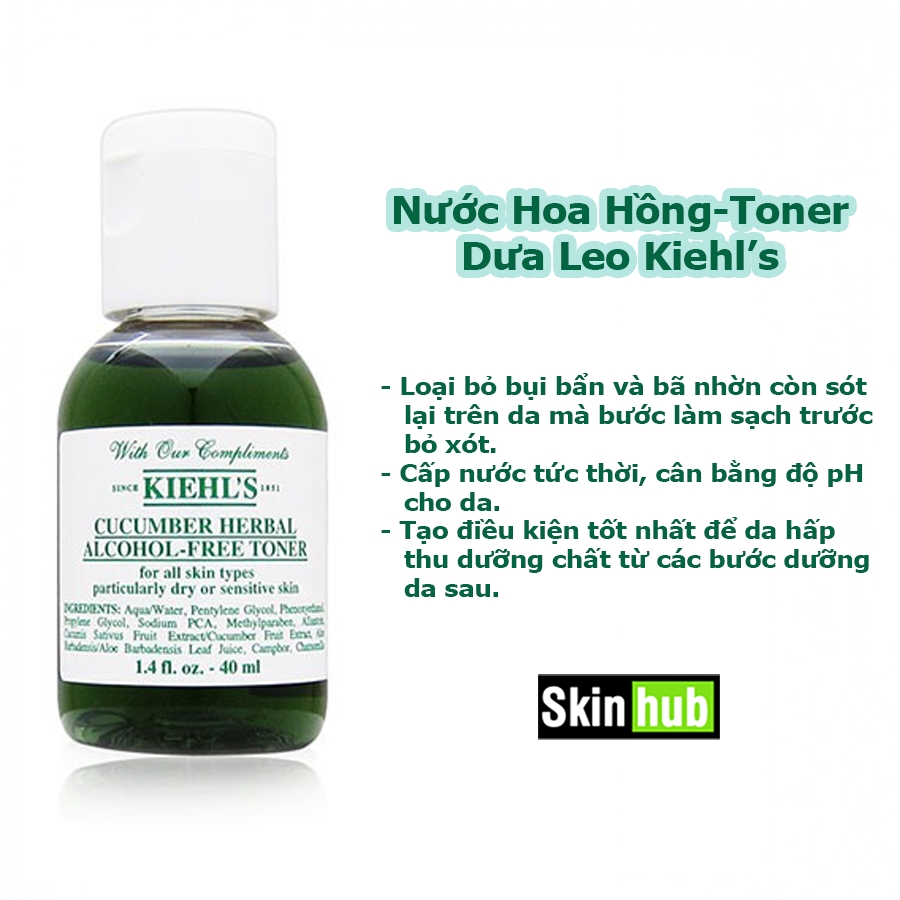 [Kiehls] Nước Hoa Hồng Nước Cân Bằng Toner Dưa Leo Không Cồn Kiehls Cucumber Herbal Alcohol - Free Toner 40Ml