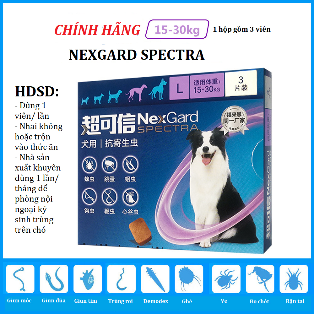 Nexgard Spectra - Ve Ghẻ Demodex Xổ Giun Chó 15-30Kg