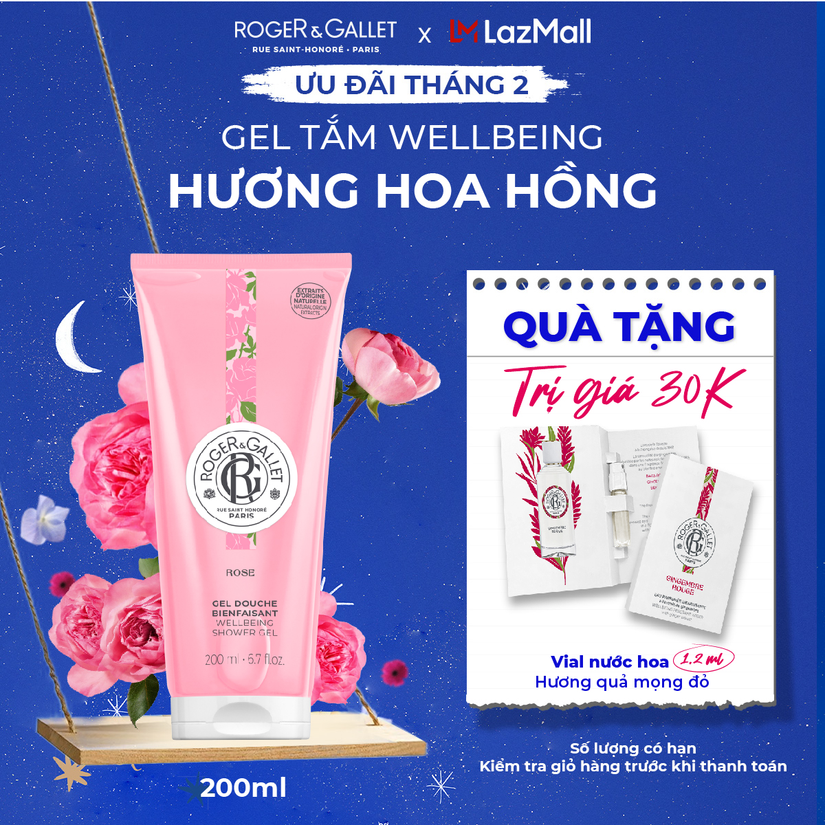 Gel tắm Wellbeing hương hoa hồng Roger&Gallet Rose 200ml