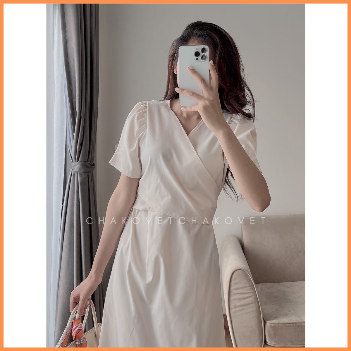 Đầm nữ dáng dài thiết kế vải 2 da phối chéo thắt nơ lưng Váy công sở dự tiệc đi chơi cao cấp V.8710