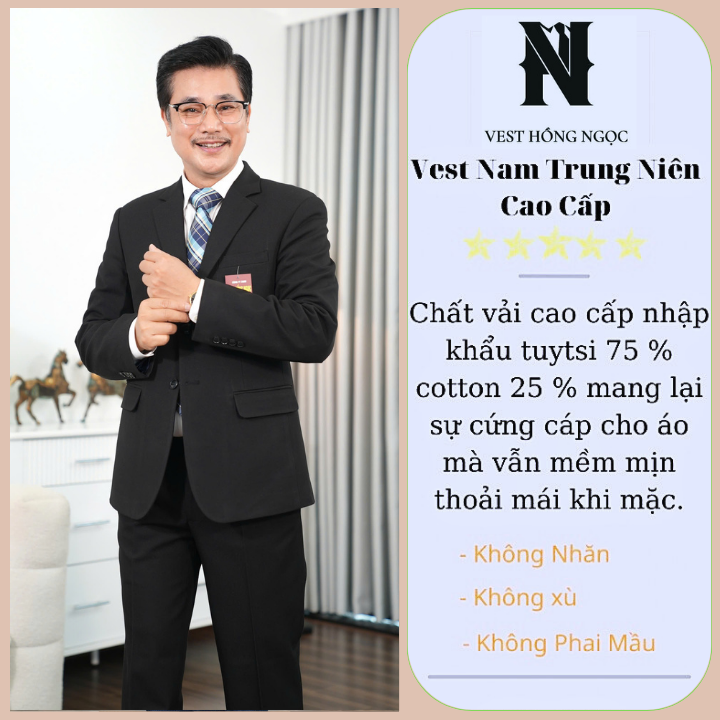 Bộ Vest Hồng Ngọc Trung Niên Comple Nam Cao Cấp Chất Liệu Nhập Khẩu