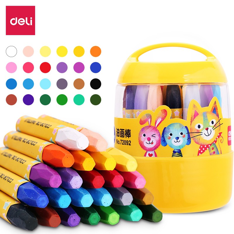 Bút Sáp Dầu Học Sinh Hộp Nhựa Deli - 12/18/24 Màu Sắc Tươi Sáng An Toàn Ít Mùi - Tô Màu Vẽ Tranh Mỹ Thuật Trẻ Nhỏ Cấp 1