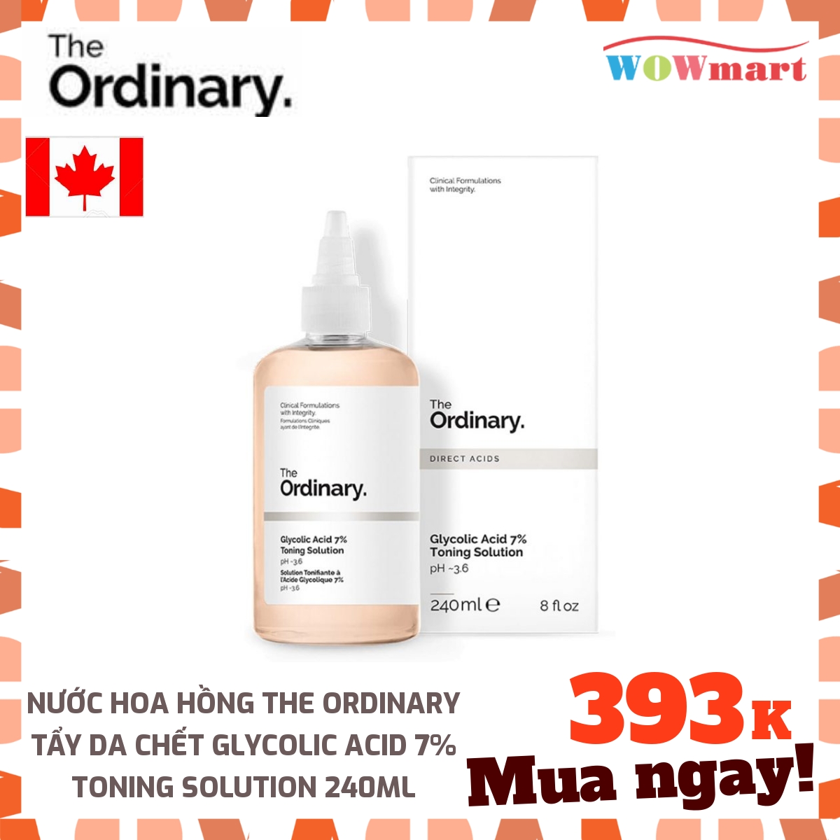 [Hcm]Nước Hoa Hồng Tẩy Da Chết The Ordinary Glycolic Acid 7% Toning Solution 240Ml