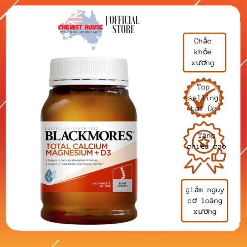 [HCM](Hàng Auth Có Bill) Viên uống Hỗ trợ xương khớp Blackmores Total Calcium Magnesium + D3 200 viên