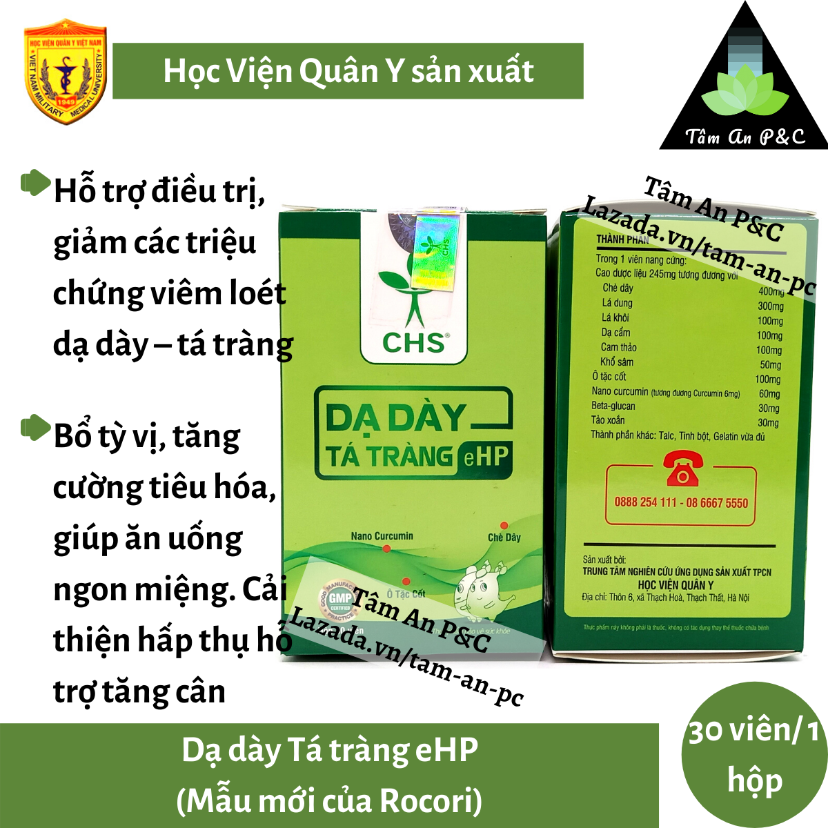 (Rocori mẫu mới) Dạ dày tá tràng eHP Học Viện Quân Y- Hỗ trợ điều trị cả 2 bệnh dạ dày và tá tràng- CHÍNH HÃNG HỌC VIỆN QUÂN Y