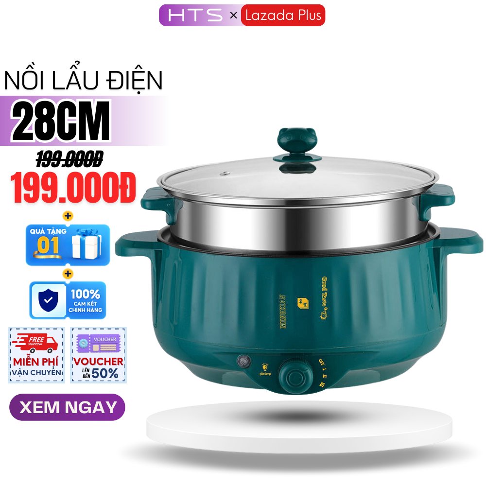 Nồi Lẩu Điện Mini MANDELI Nồi Điện Đa Năng Kèm Xửng Hấp Inox Dung Tích 4L Phù Hợp Cho Gia đình 4-6 N