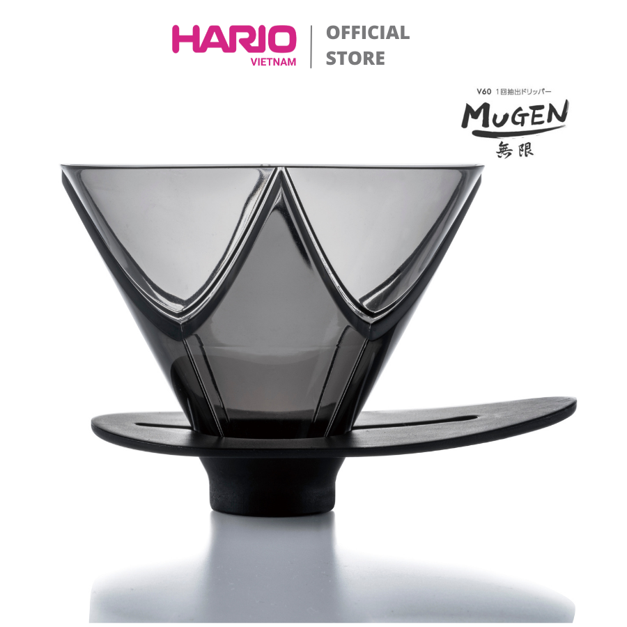 Phễu Mugen pha cà phê "một lần rót" Hario V60 One Pour Dripper Mugen size 02 (nhựa trong màu đen)