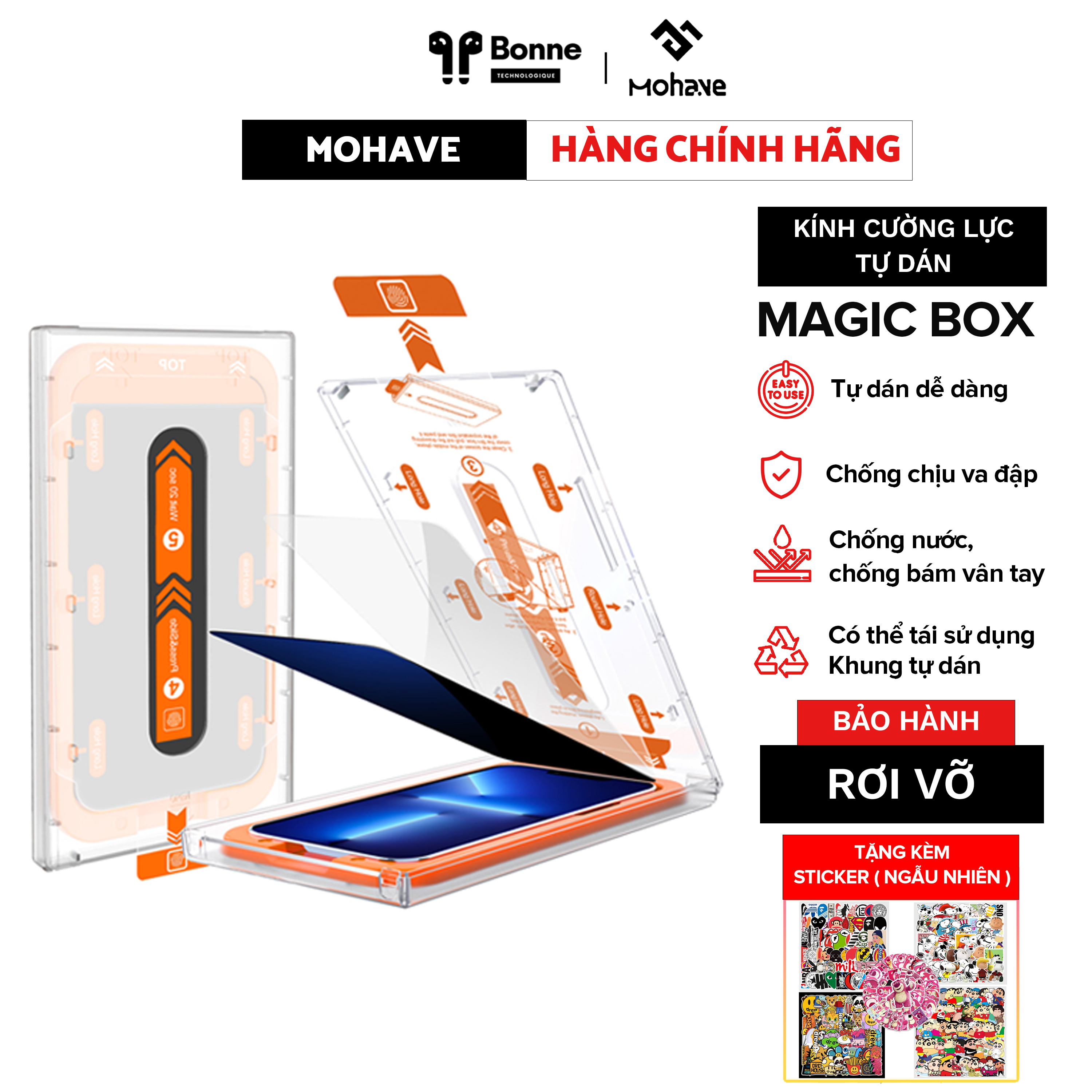 [ FREESHIP MAX ] KÍNH CƯỜNG LỰC MAGICBOX by BONNE TECH Kính cường lực iphone MAGICBOX tự dán chính hãng  Cường lực MAGIC BOX  có lưới bảo vệ loa