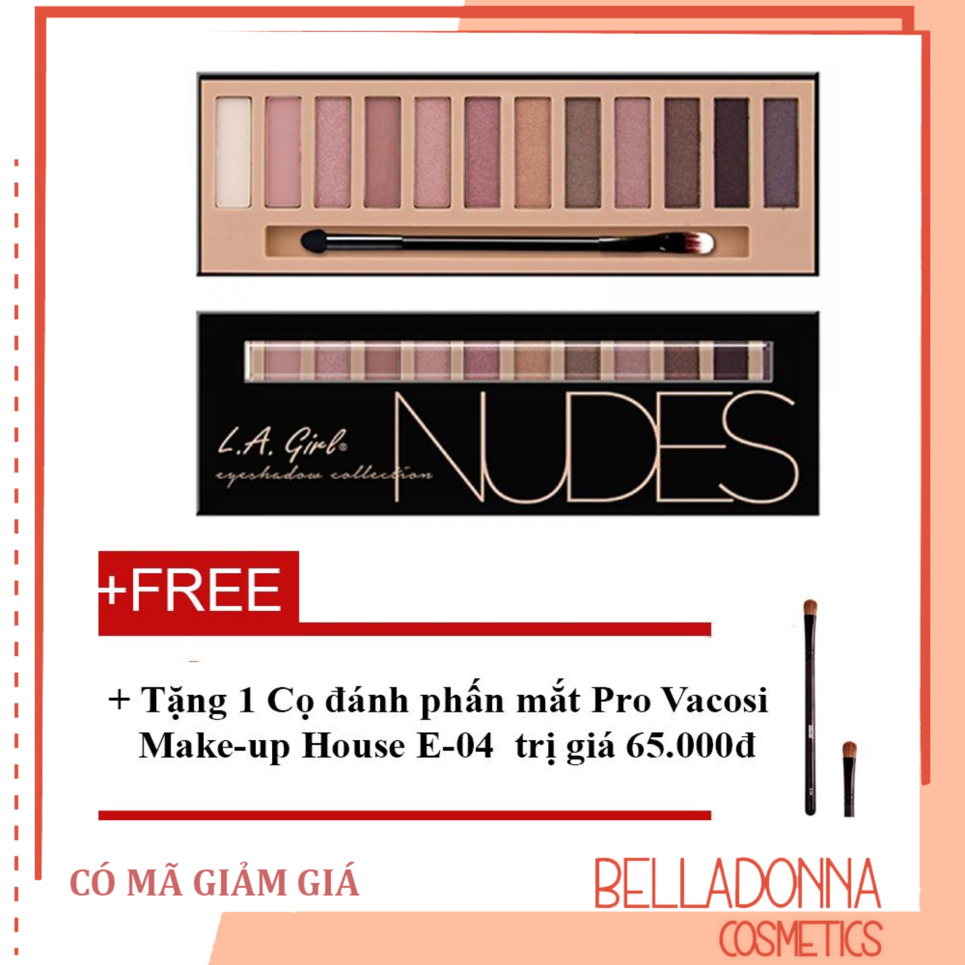 [Hcm]Phấn Mắt 12 Ô Siêu Mịn Bền Màu L.a Girl Nudes Eyeshadow Collection 12G + Tặng 1 Cọ Đánh Phấn Mắt Pro Vacosi Make - Up House E - 04 Trị Giá 65.000Đ