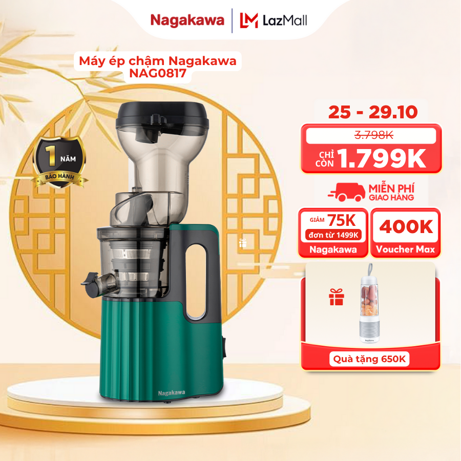 Máy ép chậm Nagakawa NAG0817dung tích 300ml công suất 150w đa chức năng ép nước - sinh tố - làm kem