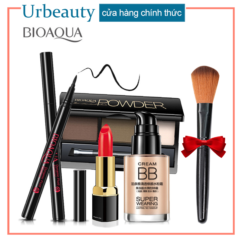 [HCM]【Khuyến mãi có giới hạnquà tặng miễn phí】BIOAQUA 30ml kem nước trắng ngà + bột 3 màu lông mày (nâu đậm + màu cà phê nhạt + màu nổi bật) + son đỏ cổ điển + bút kẻ mắt set trang điểm đẹp bộ makeup chuyên nghiệp