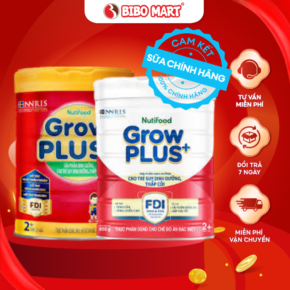 Sữa GrowPLUS+ Đỏ Cho Bé Trên 2 Tuổi Lon 900g Hỗ Trợ Tăng Cân Tiêu Hóa Tốt Phát Triển Chiều Cao - Bibomart