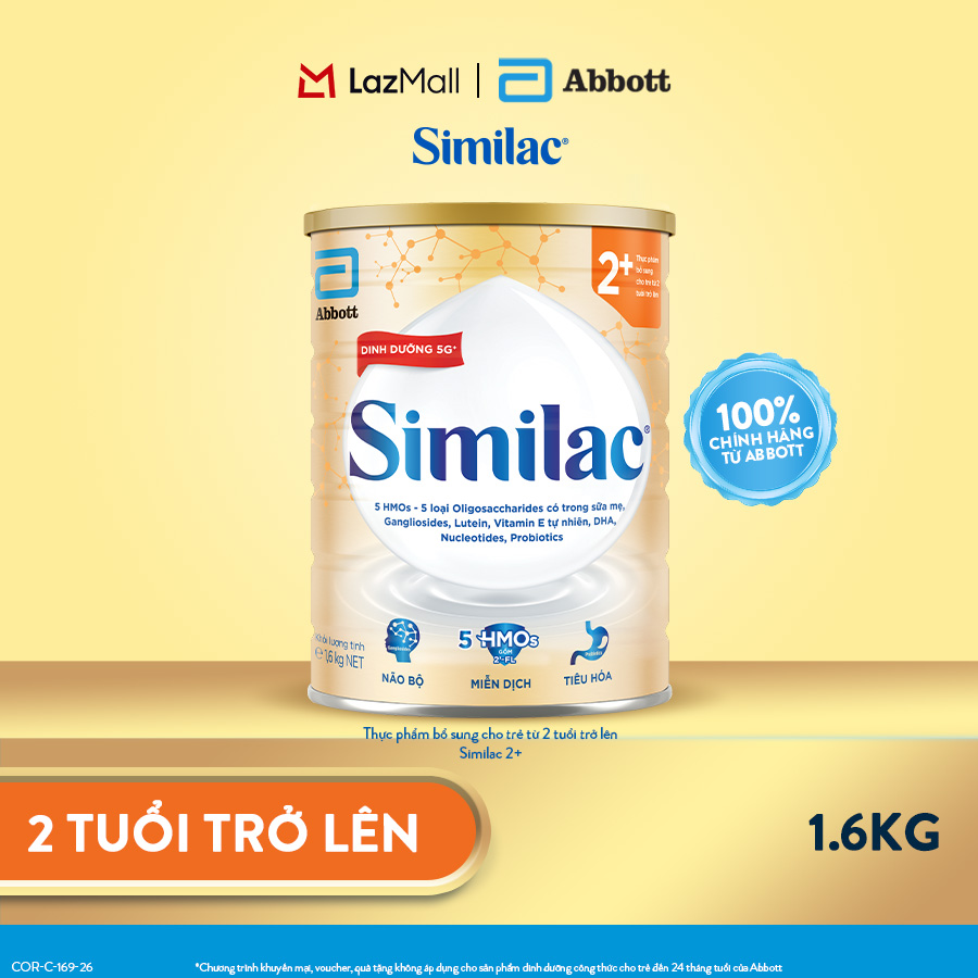 [CHỈ 11-17.8 GIÁ TỐT MUA NGAY-SLCH] Sữa bột Similac 2+ 1.6kg đột phá dinh dưỡng 5G mới cho trẻ từ 2-6 tuổi (Bao bì thay đổi theo từng đợt nhập hàng)