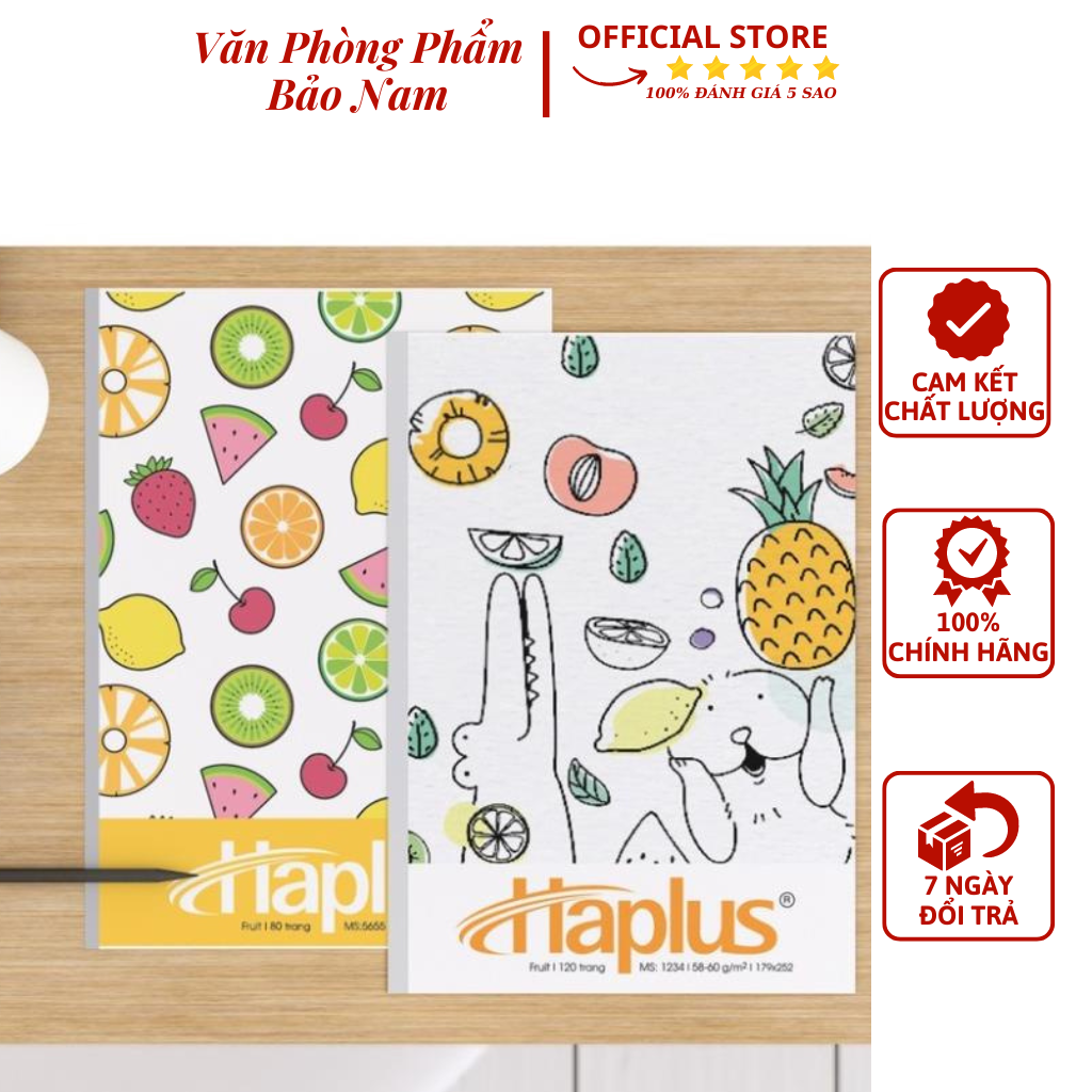 Sổ Vở HẢI TIẾN Lốc Vở Kẻ Ngang Haplus - Fruit (80 120 200 Trang) - Văn Phòng Phẩm Bảo Nam