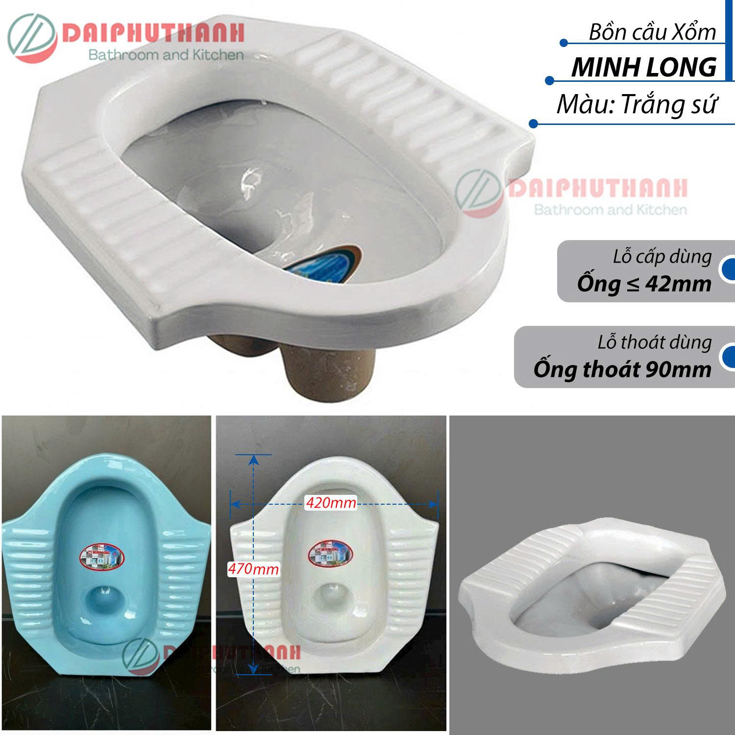 Bồn Cầu Xổm MINH LONG Kích Thước 47x42cm - Xí xổm truyền thống