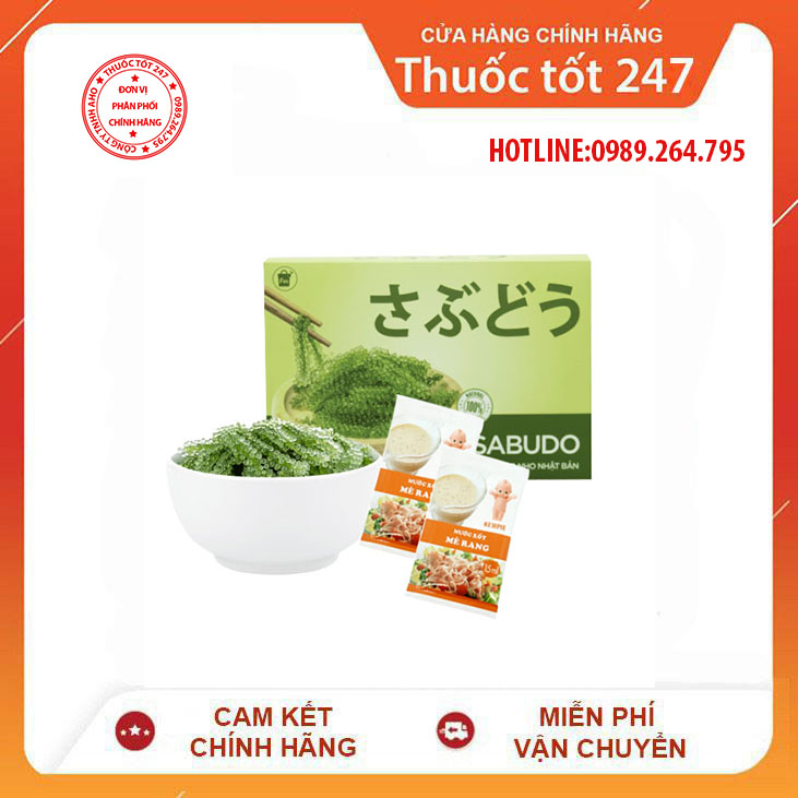 [Chính Hãng] 1 Hộp Rong Nho Tách Nước Sabudo Nhật Bản Hộp 12 Gói 240Gr + Tặng 12 Gói Sốt Mè Rang