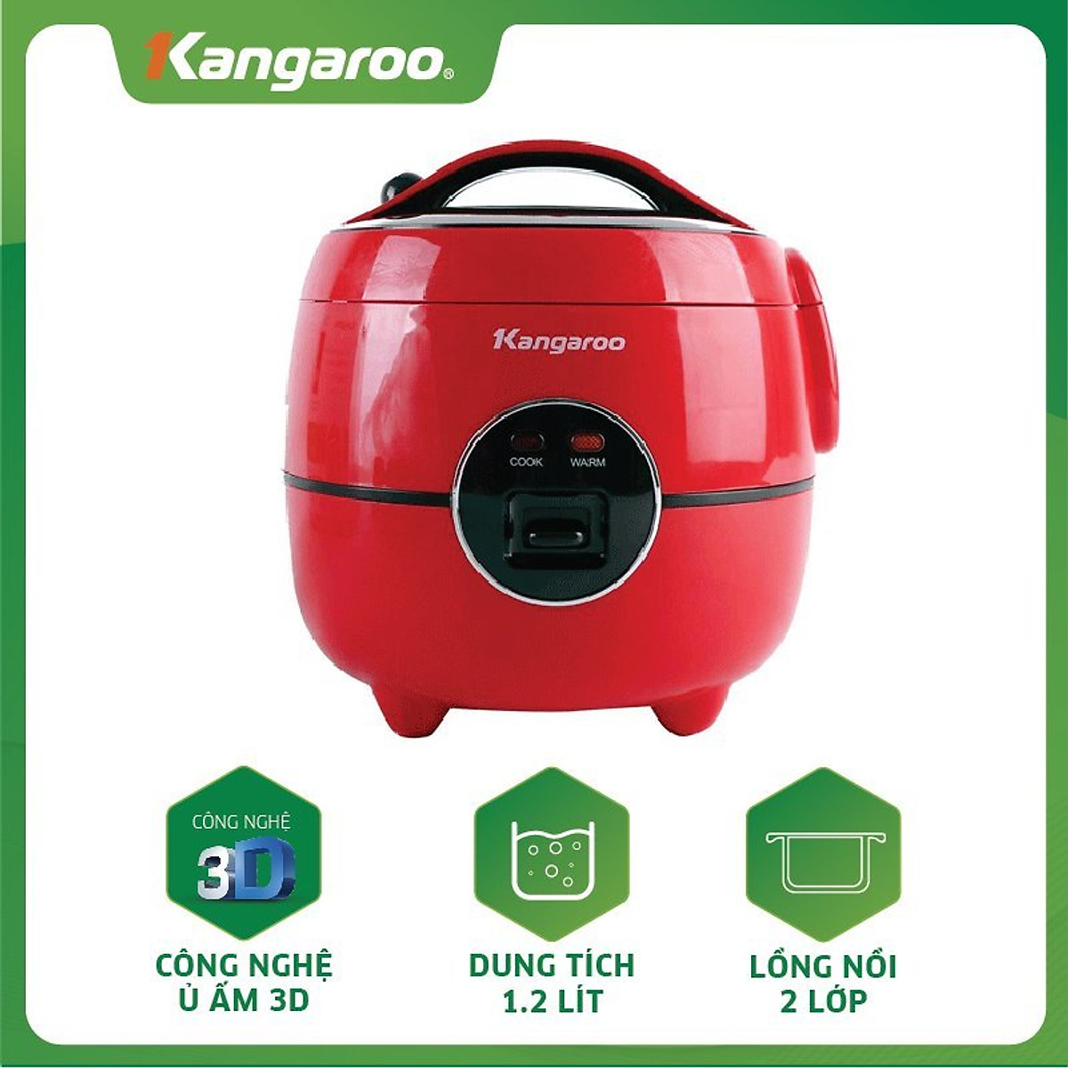 Nồi cơm điện Kangaroo 1.2 lít KG822 đỏ-Chính Hãng 100% trưng bày .lòng nồi 2 lớpdày 2 mmtráng men ch