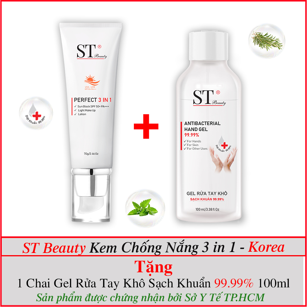 St Beauty Kem Chống Nắng 3 In 1 Korea Spf 50+ Pa+++ - Make Up - Cân Bằng Độ Ẩm Cho Da – Tặng 1 Gel Rửa Tay Khô St Beauty 100Ml