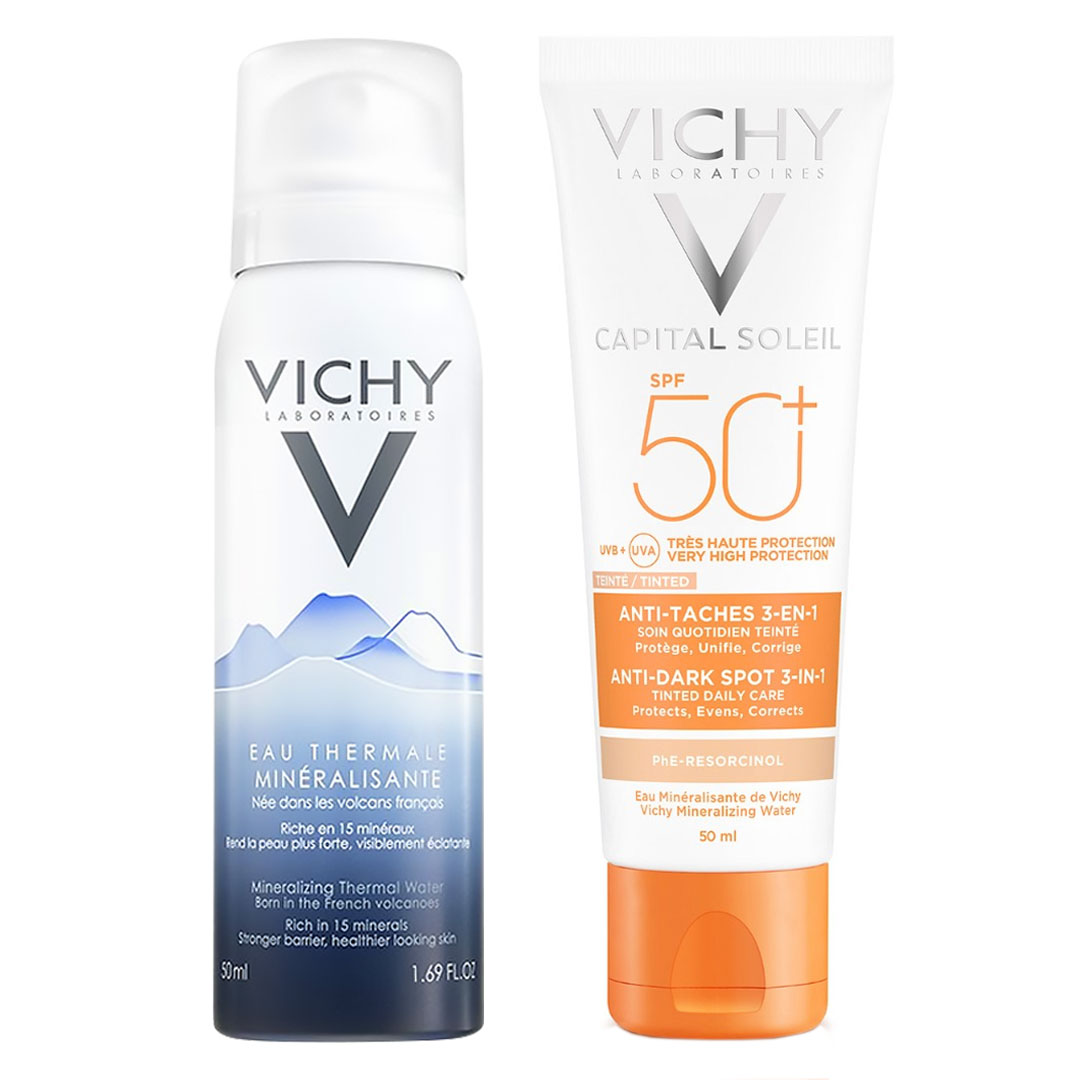 [Hcm]Bộ Đôi Vichy Chống Nắng Ngừa Thâm Nám Màu Da Capital Soleil Anti - Dark Spot 3 - In - 1 (Tinted) 50Ml & Xịt Khoáng Thermal Spa Water 50Ml