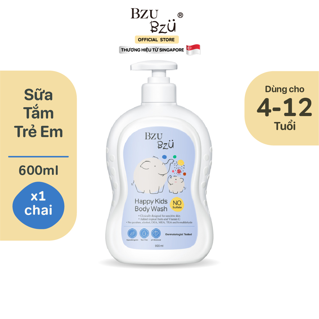 Sữa Tắm Trẻ Em BZU BZU Happy Kids Body Wash Làm Sạch Dịu Nhẹ Phù Hợp Cho Da Nhạy Cảm Chai 600ml