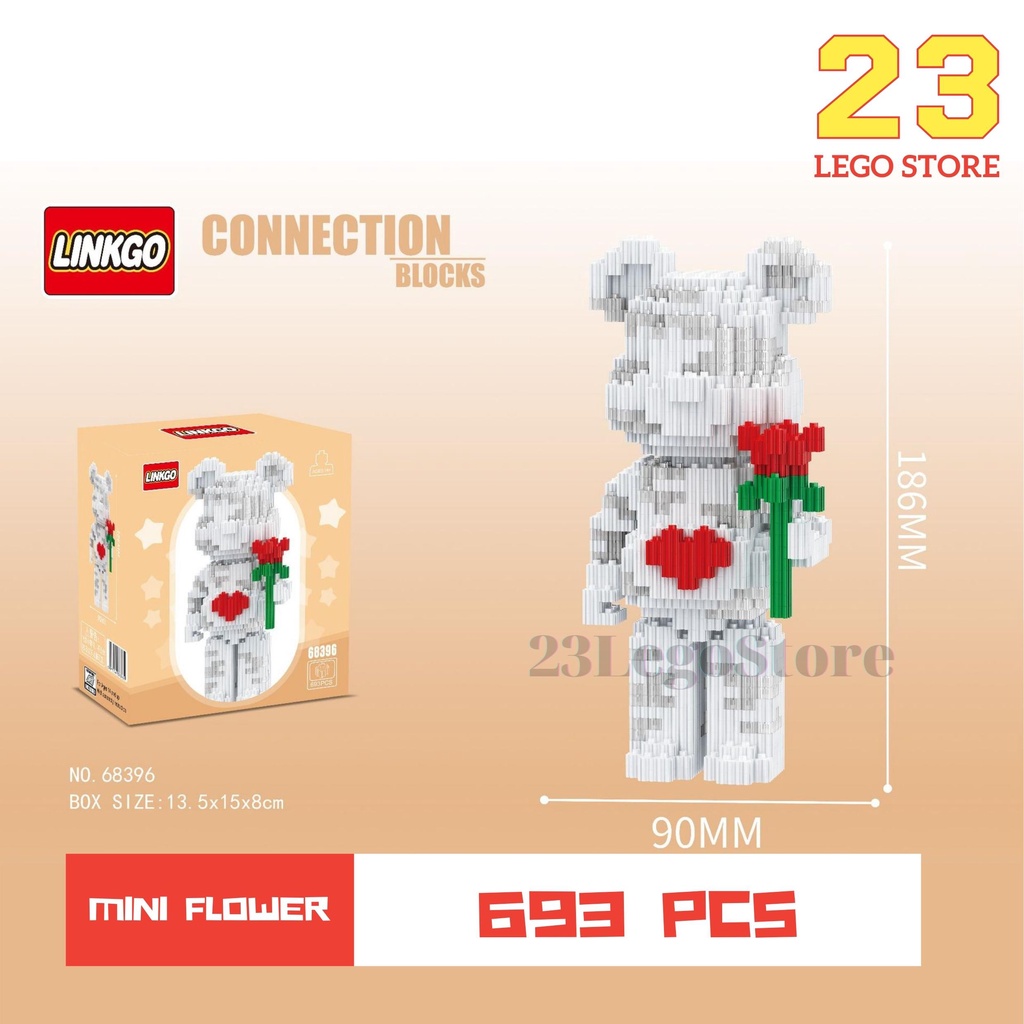 Bộ đồ chơi lắp ghép lego gấu BearBrick cỡ vừa 20cm Linkgo  (tặng kèm búa lắp ráp) Bộ đồ chơi lắp ráp gấu BearBrick Mini