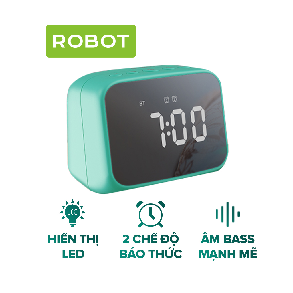 Loa bluetooth Robot RB170 mini công suất 5W màn hình led kiêm đồng hồ báo thức hỗ trợ nghe fm thẻ nhớ pin lâu nhỏ gọn dễ dàng mang theo âm thanh hay chất lượng tốt bass hay kết nối điện thoại