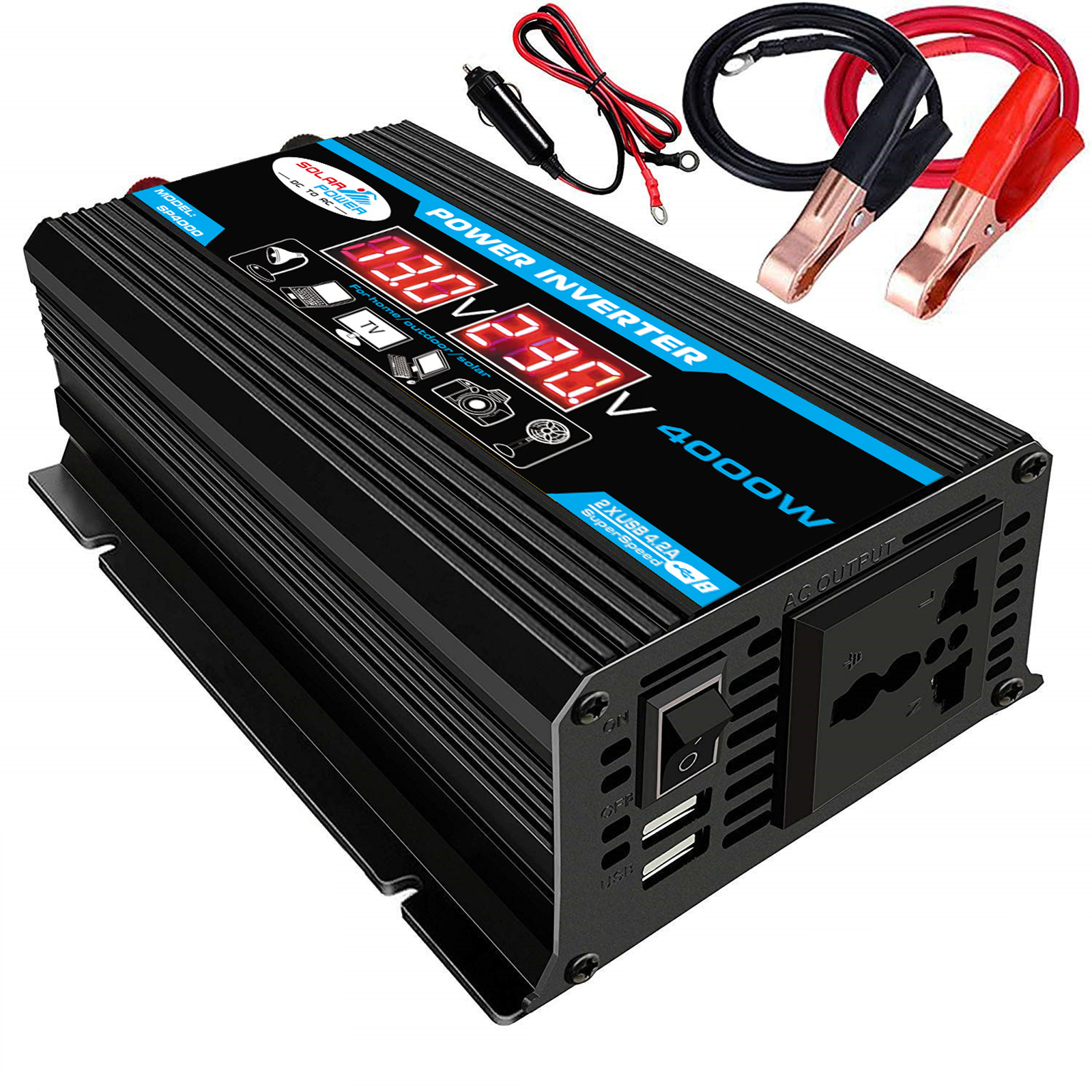 Inverter 12v to 220v 4000w bộ chuyển đổi điện 12v sang 220v Bộ Sạc Điện Xe Hơi Biến Tần Với Cổng USB