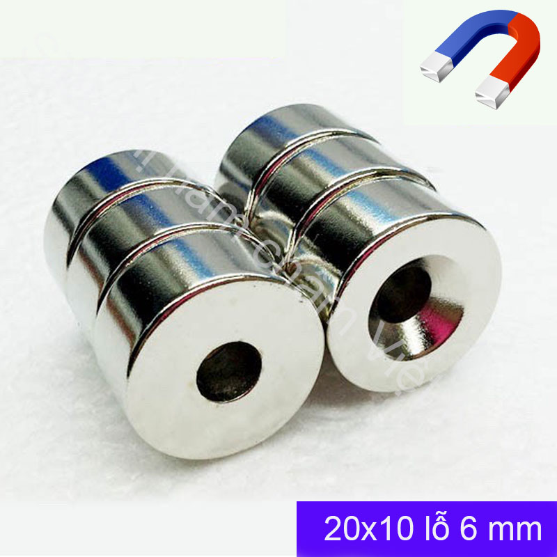 Nam châm tròn 20x10 lỗ 6mm hút bị sắt nam châm màu trắng siêu mạnh