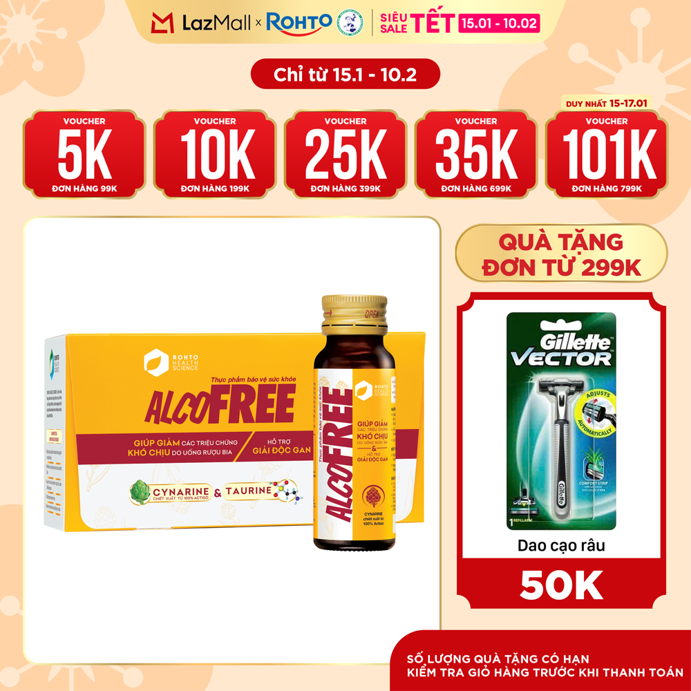 Nước uống giải rượu thải độc gan Alcofree lốc 10 chai x 50ml