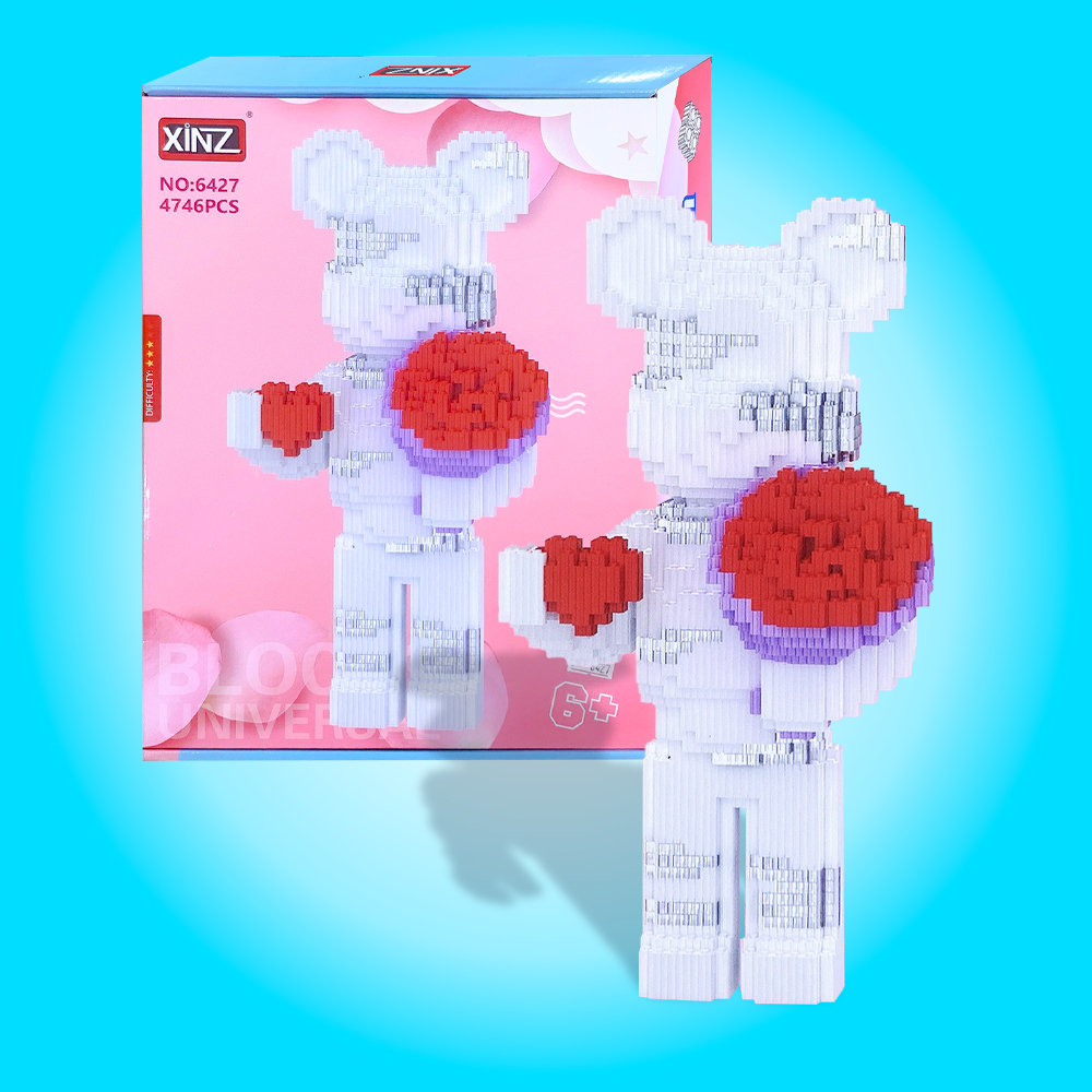 Mô hình lắp ráp lego bearbrick cầm hoa hồng  gấu ôm hoa cầu hôn mẫu siêu hot có đèn led