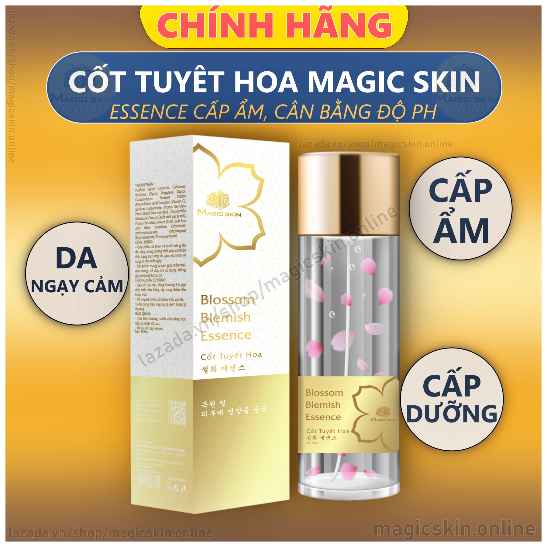 Cốt Tuyết Hoa Magic Skin 👍 Essence Cấp Ẩm Blossom Blemish Essence 👍 Chiết Xuấ Hoa Anh Đào ✔ Chính Hãng