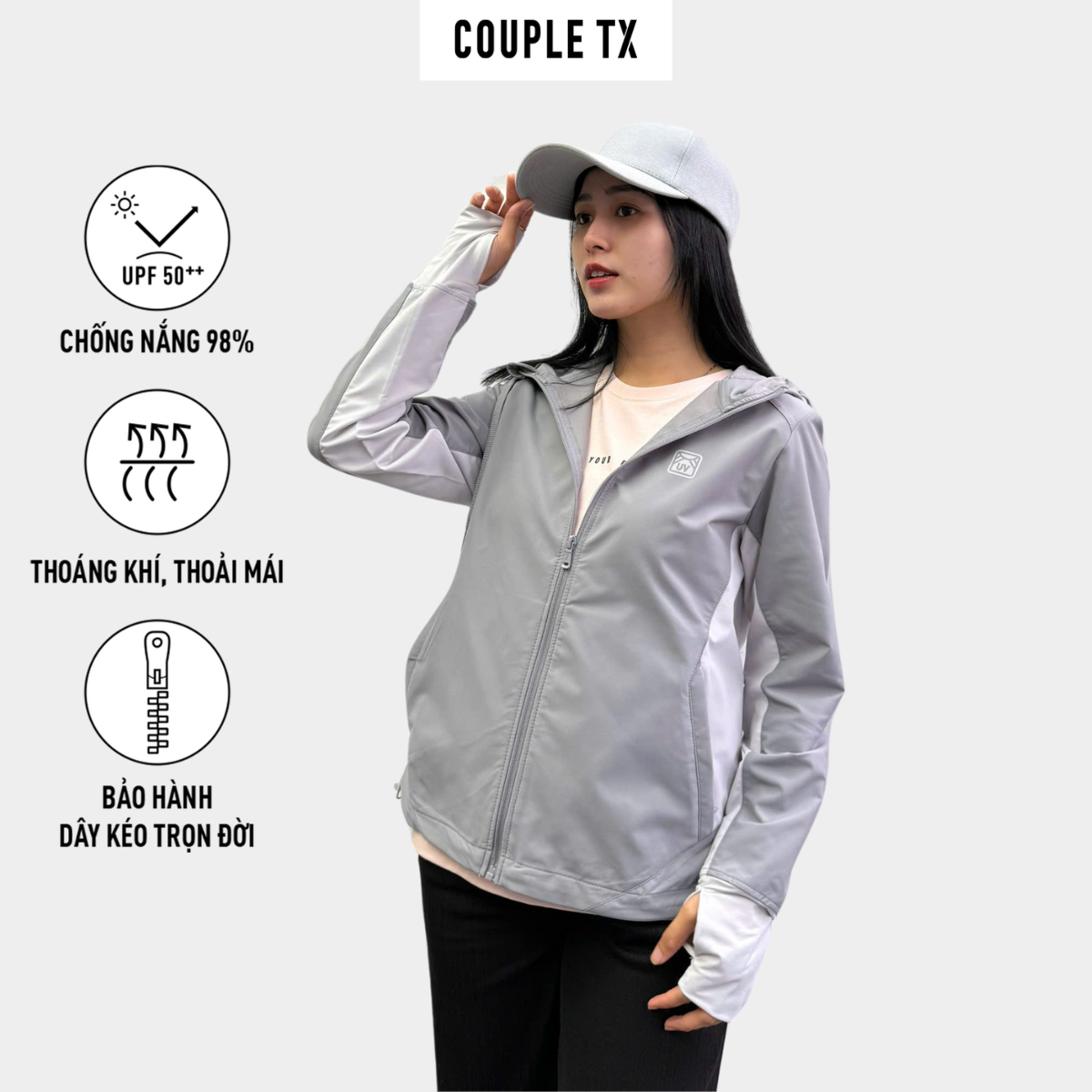 Áo Khoác Chống Nắng Nữ COUPLE TX - Áo Khoác Chống Tia UV Pro Phối Màu Áo Khoác Dù Có Nón Có 2 Túi Tr