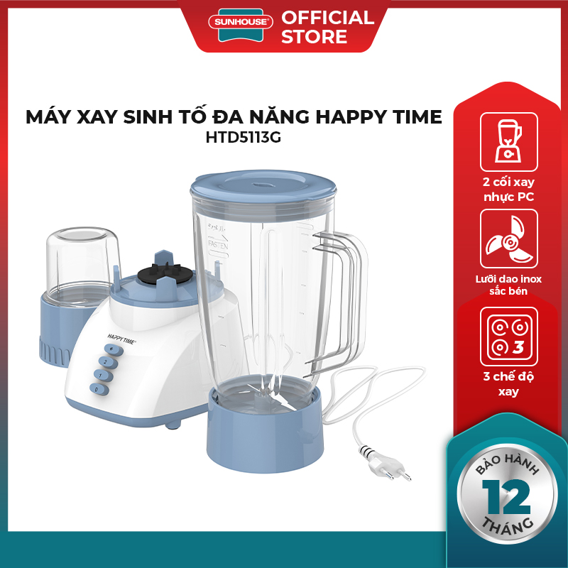 Máy xay sinh tố đa năng Sunhouse Happy Time HTD5113G xanh - Cối nhựa - Dung tích 1L - Công suất 350