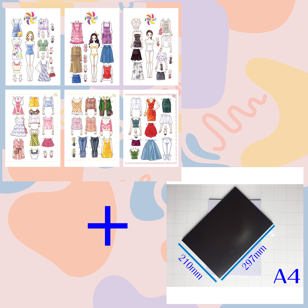 Búp bê giấy thay đồ thời trang đồ chơi cắt thủ công cho bé Combo 6 hình siêu đáng yêu BBG006