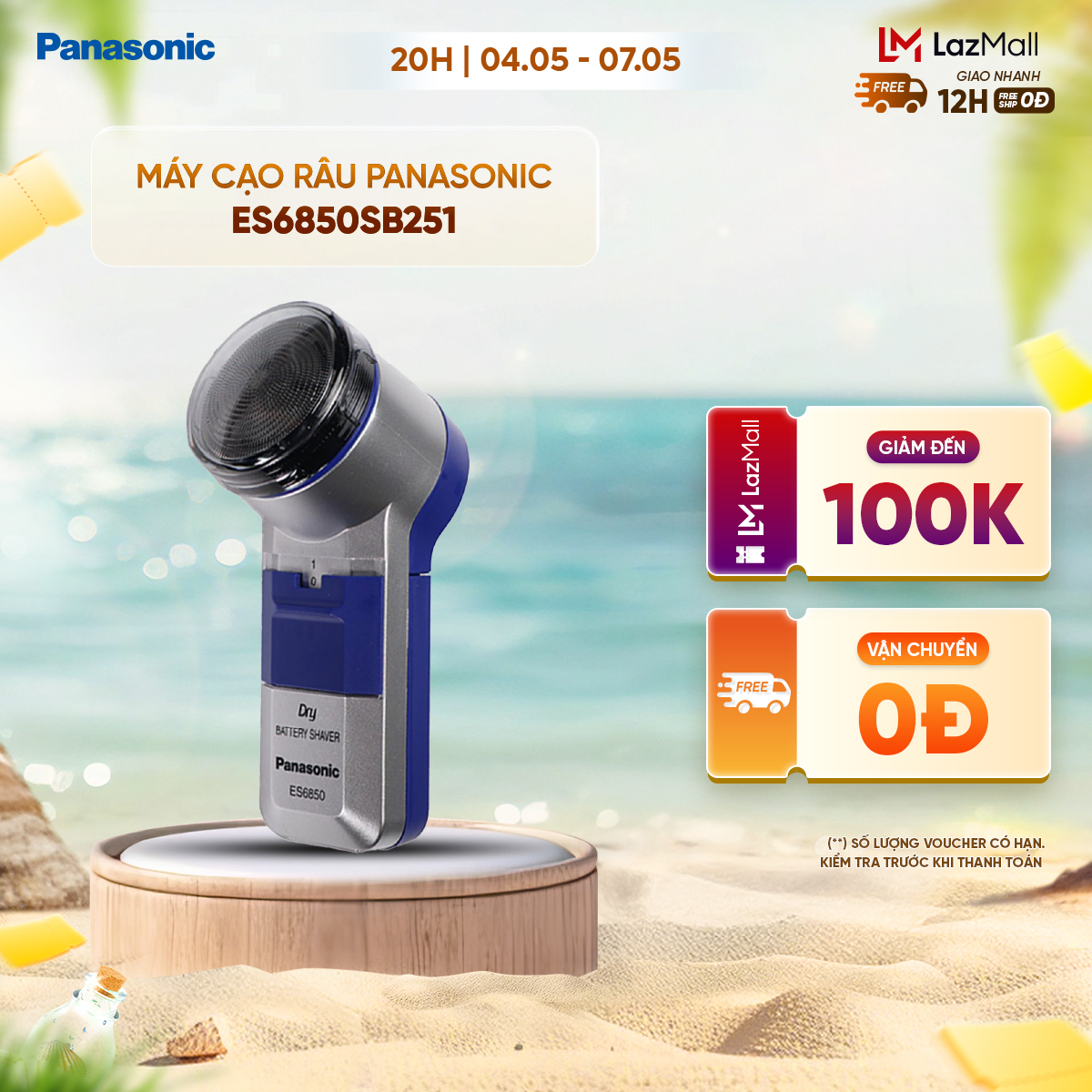 Máy cạo râu Panasonic ES6850SB251 - Tặng kèm 2 viên Evolta AA - Hàng chính hãng